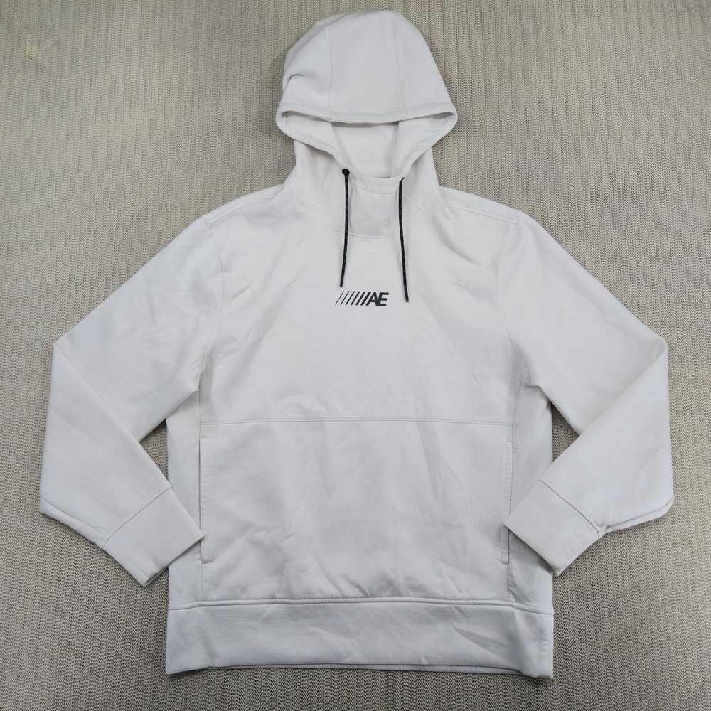 American Eagle Hoodie Sweatshirt Mens Large White Pullover AE Logo Fleece Casual